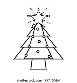 line Christmas pine tree with lights and star decoration