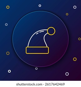 Line Christmas Santa Claus hat icon isolated on blue background. Merry Christmas and Happy New Year. Colorful outline concept. Vector