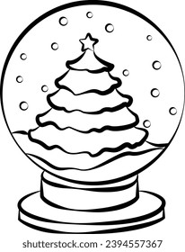 Line Christmas tree crystal ball graphic elements vector illustration