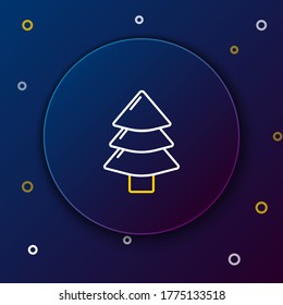 Line Christmas tree icon isolated on blue background. Merry Christmas and Happy New Year. Colorful outline concept. Vector