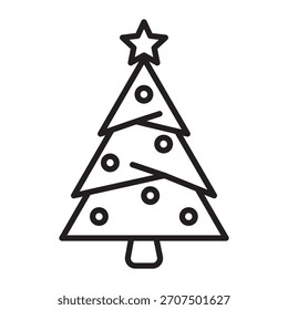 Ilustración vectorial de icono de árbol de Navidad de línea con trazo editable