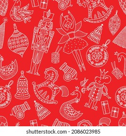 Line Christmas vector seamless Nutcracker pattern.  Seamless pattern can be used for wallpaper, pattern fills, web page background, surface textures.