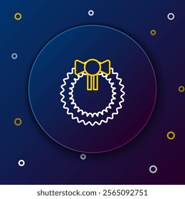 Line Christmas wreath icon isolated on blue background. Merry Christmas and Happy New Year. Colorful outline concept. Vector