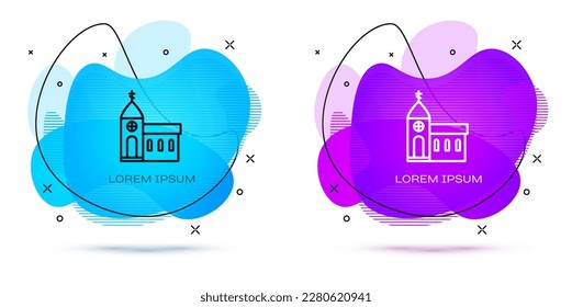 Line Church building icon isolated on white background. Christian Church. Religion of church. Abstract banner with liquid shapes. Vector Illustration