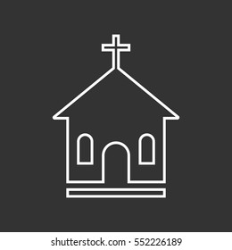 Line church sanctuary vector illustration icon. Simple flat pictogram for business, marketing, mobile app, internet on black background.
