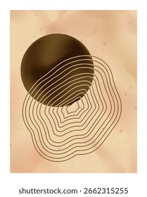 Círculo de línea boho. Arte de pared Abstractas de la geometría del Diseño gráfico, pósters de Bauhaus en forma de arco. Textura geométrica nórdica formas orgánicas, estilo minimalista vintage. Conjunto de fondo contemporáneo de Vector