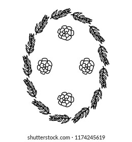 line circle branches leaves plants with flowers