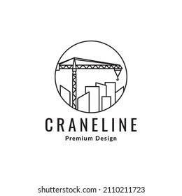 Linienkreis mit Bau- und Kranlogo-Design, Vektorsymbol-Zeichen
