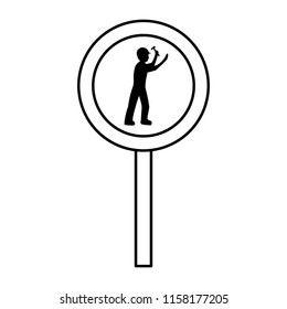 line circle caution emblem and laborer with hammer