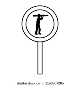 line circle caution emblem and laborer with equipment