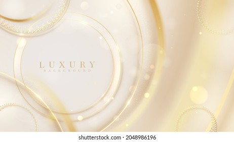 Line Circle Gold Sparkling With Light Glowing Ring Effects And Blur Style Bokeh Elements, 3d Luxury Background, Greeting Card Design, Invitation Frame, Certificate Idea. Vector Illustration.