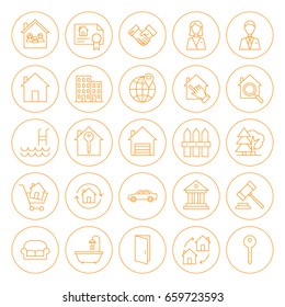 Line Circle House Icons. Vector Illustration of Outline Real Estate Objects.