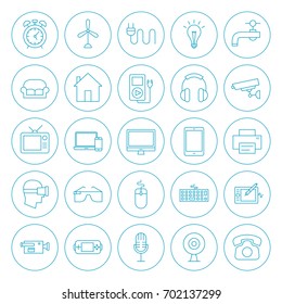 Line Circle Household Icons. Vector Illustration of Outline Appliances.