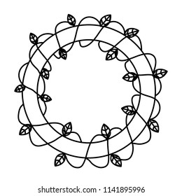 line circle with plant branch and natural leaves