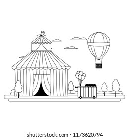 line circus and air balloon with car shop