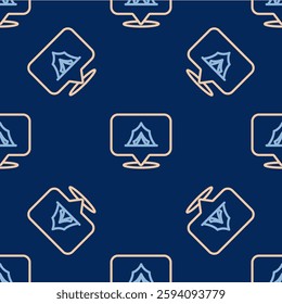 Line Circus tent icon isolated seamless pattern on blue background. Carnival camping tent. Amusement park.  Vector