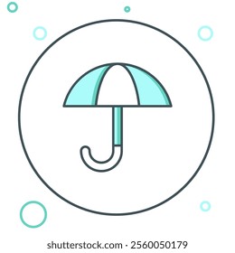 Line Classic elegant opened umbrella icon isolated on white background. Rain protection symbol. Colorful outline concept. Vector