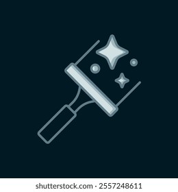 Line Cleaning service with of rubber cleaner for windows icon isolated on black background. Squeegee, scraper, wiper. Flat filled outline style with shadow. Vector