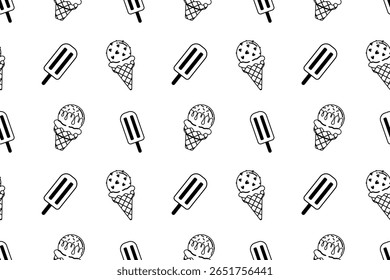 line clipart symbol of seamless pattern ice cream popsicle cone dessert transparency background sweet treat, This vector drawing tools and software, not generated by AI