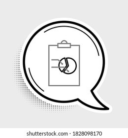 Line Clipboard with graph chart icon isolated on grey background. Report text file icon. Accounting sign. Audit, analysis, planning. Colorful outline concept. Vector