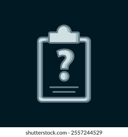 Line Clipboard with question marks icon isolated on black background. Survey, quiz, investigation, customer support questions concepts. Flat filled outline style with shadow. Vector