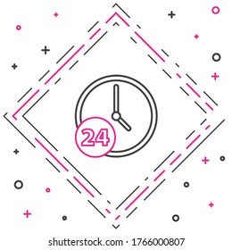 Line Clock 24 hours icon isolated on white background. All day cyclic icon. 24 hours service symbol. Colorful outline concept. Vector Illustration