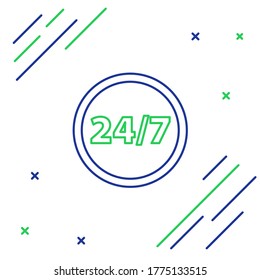 Icono de Reloj de línea 24 horas aislado en fondo blanco. Icono cíclico de todo el día. símbolo de servicio las 24 horas. Concepto de esquema colorido. Vector