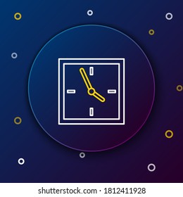 Line Clock icon isolated on blue background. Time symbol. Colorful outline concept. Vector