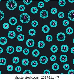 Line Clock icon isolated seamless pattern on black background. Time symbol.  Vector Illustration