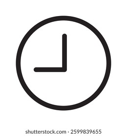 Line clock icon with a simple and modern design, symbolizing time, schedules, and punctuality. Ideal for alarms, reminders, and productivity themes.