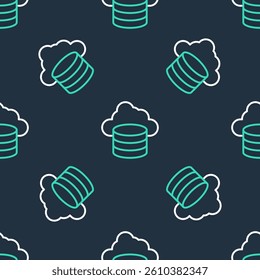 Line Cloud database icon isolated seamless pattern on black background. Cloud computing concept. Digital service or app with data transferring.  Vector