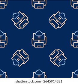 Icono de base de datos de la nube de línea aislado sin patrón sobre fondo azul. Concepto de computación en la nube. Servicio digital o App con transferencia de datos.  Vector