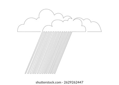 Line Cloud and Falling Rain Abstract Illustration. One Continuous Contour Sketch Outline Icon. Environment, Nature and Weather Theme.  Editable Thin Stroke Silhouette Modern Trendy Drawn.