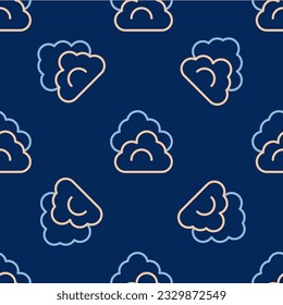 Line Cloud icon isolated seamless pattern on blue background.  Vector