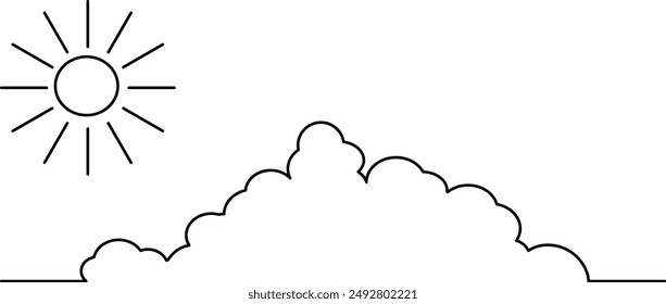 línea, nube, lineal, sol, dibujo, contorno, Vector, boceto, diseño, cielo, aire, aviación, concepto, vuelo, gráfico, ícono, ilustración, 