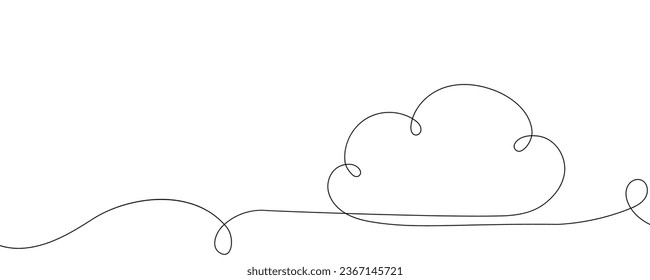 Line cloud one art continuous single sky draw doodle illustration. Outline cloud one line weather sun nature vector sketch simple background graphic white sunshine icon abstract linear minimal summer