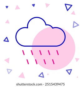 Line Cloud with rain icon isolated on white background. Rain cloud precipitation with rain drops. Colorful outline concept. Vector