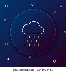 Line Cloud with rain icon isolated on blue background. Rain cloud precipitation with rain drops. Colorful outline concept. Vector