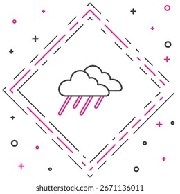 Nube de la línea con el icono de la lluvia aislado en el fondo blanco. Precipitación de nubes de lluvia con gotas de lluvia. Concepto de contorno colorido. Vector