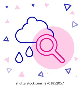 Line Cloud with rain icon isolated on white background. Rain cloud precipitation with rain drops. Colorful outline concept. Vector