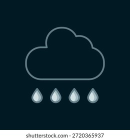 Nube de línea con icono de lluvia aislado sobre fondo negro. Precipitación de nubes de lluvia con gotas de lluvia. Estilo de contorno relleno plano con sombra. Vector
