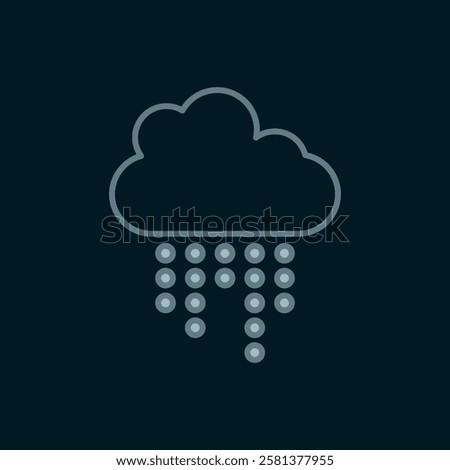 Line Cloud with rain icon isolated on black background. Rain cloud precipitation with rain drops. Flat filled outline style with shadow. Vector