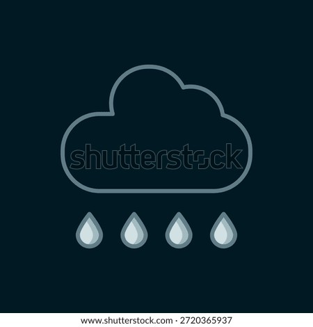 Line Cloud with rain icon isolated on black background. Rain cloud precipitation with rain drops. Flat filled outline style with shadow. Vector