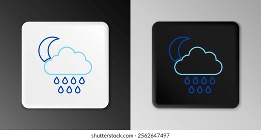 Line Cloud with rain and moon icon isolated on grey background. Rain cloud precipitation with rain drops. Colorful outline concept. Vector