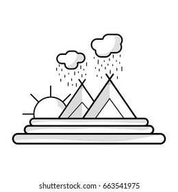 line cloud raining with mountain and sun