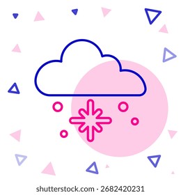 Line Cloud with snow icon isolated on white background. Cloud with snowflakes. Single weather icon. Snowing sign. Colorful outline concept. Vector
