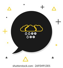 Nube de la línea con la nieve y el icono de la lluvia aislados en el fondo blanco. Icono de Clima. Concepto de contorno colorido. Vector