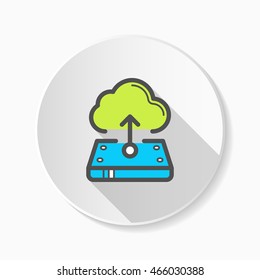 Line cloud upload  icon, Vector flat long shadow design. EPS10