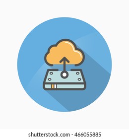 Line cloud upload  icon, Vector flat long shadow design. EPS10