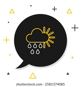 Line Cloudy with rain and sun icon isolated on white background. Rain cloud precipitation with rain drops. Colorful outline concept. Vector